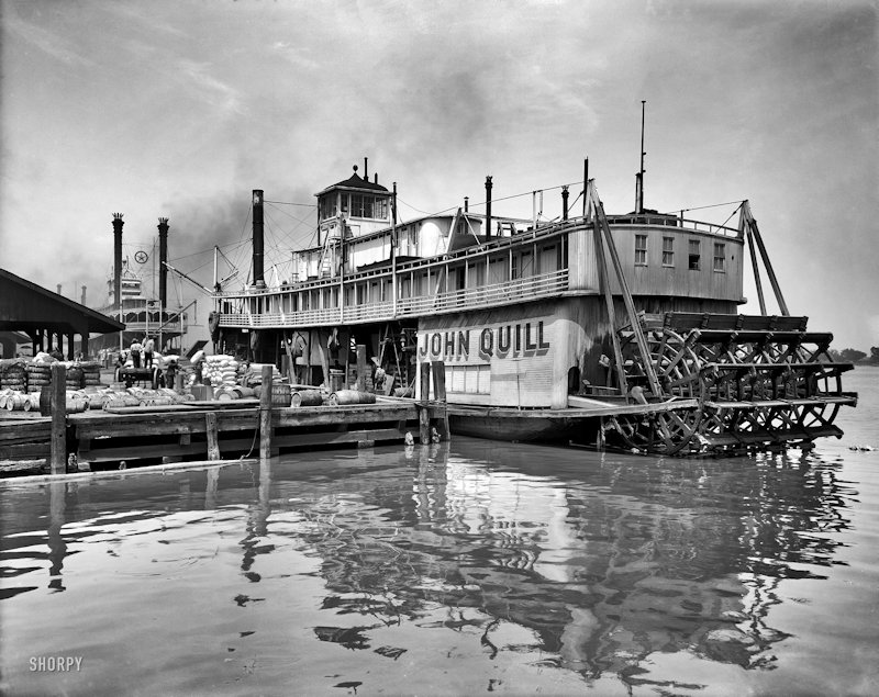 The steamboats John Quill and Jas. A. Staples at the Cotton Dock, Mobile, Alabama, circa 1910, from Detroit Publishing Co., via Shorpy.com