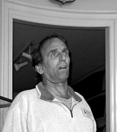 Barry Finn leading a song at the Athenaeum, Portsmouth Maritime Festival, 2007, photographed by Judy Barrows.