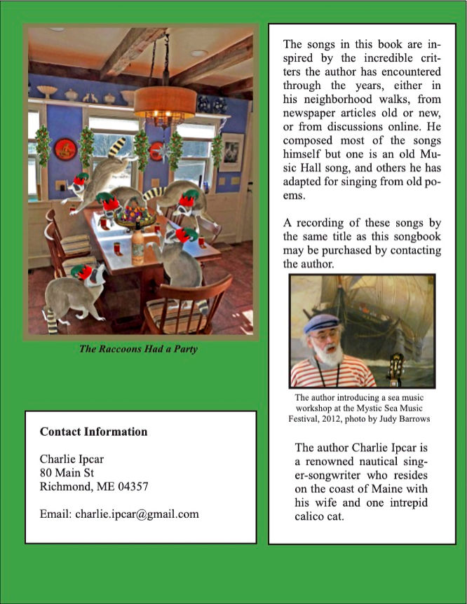 back cover of "The Incredible Critters Songbook"